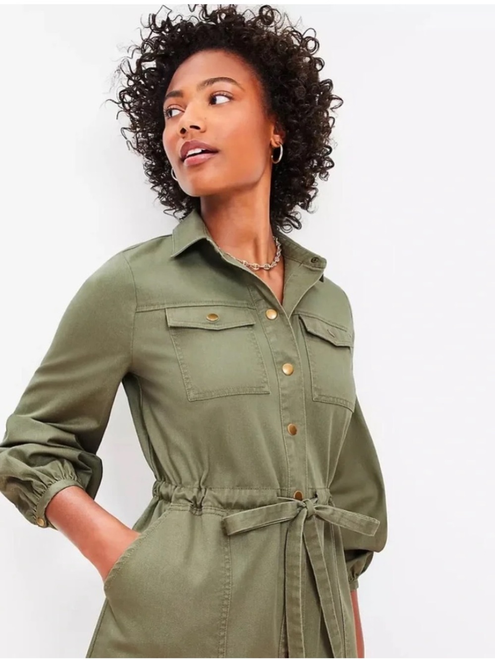 LOFT Olive Green Utility Jacket with Tie Waist